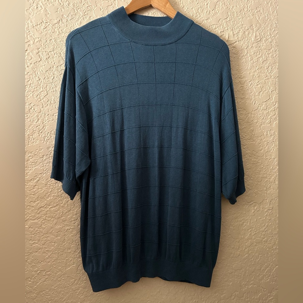 Paul Fredrick Size XL 100% Silk Greyish Blue Mock Neck Sweater Top Men